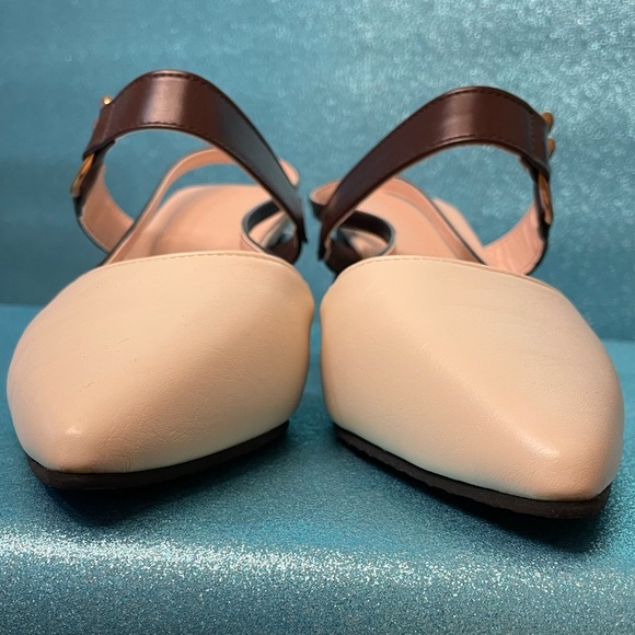 NWOT Cream & Brown Heels. Pointed Toe and Open Back. BEAUTIFUL & ELEGANT! - Picture 3 of 6
